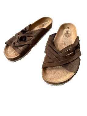 Biostep Brown Tan Genuine Leather Suede Slip On Sandals Women’s Size 8 EU 39